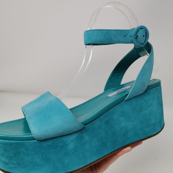 Prada Blue Suede Wedge Platform Heels - Picture 7 of 13